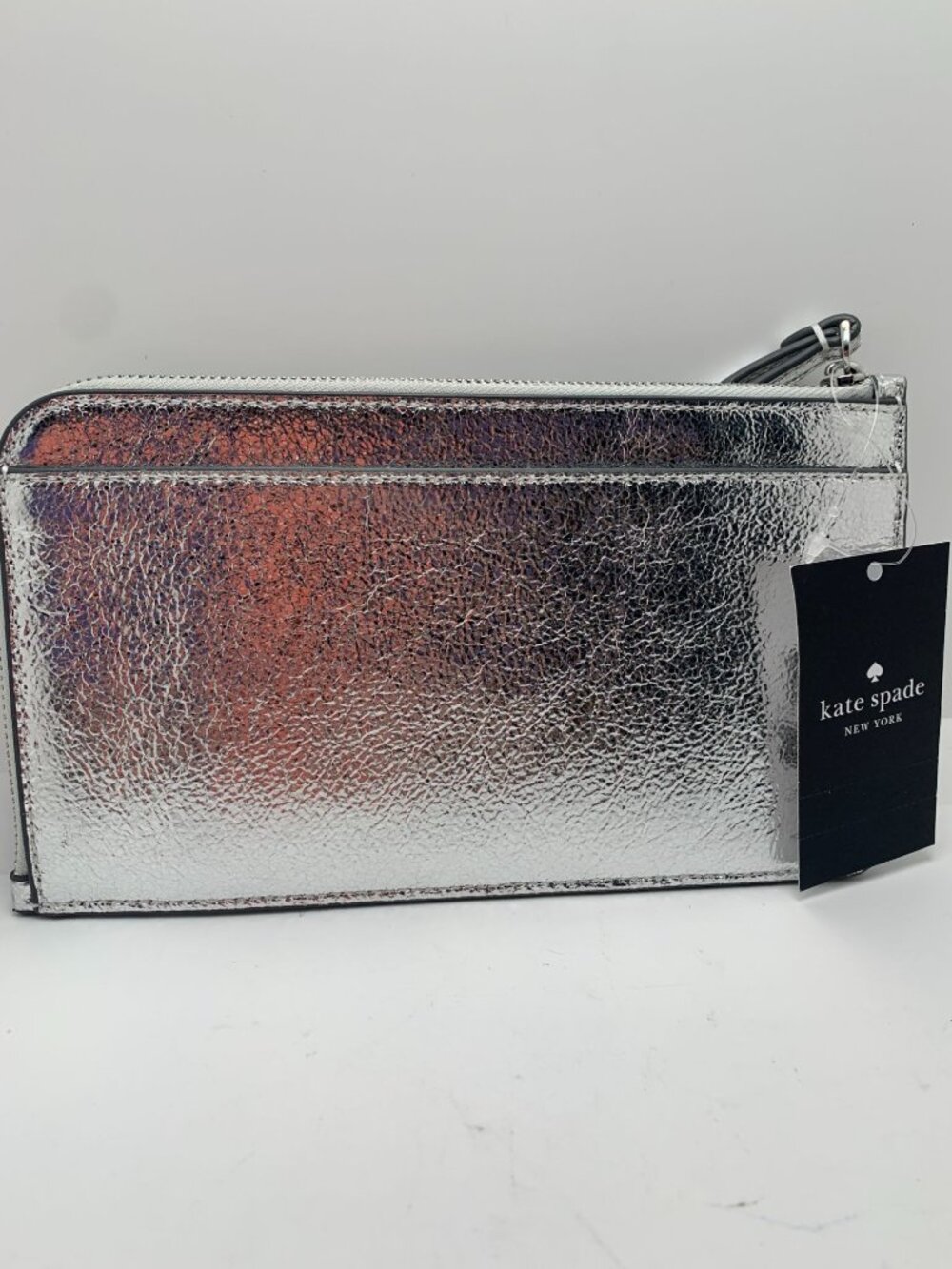 Kate Spade New York Metallic Silver Leather Wristlet Clutch